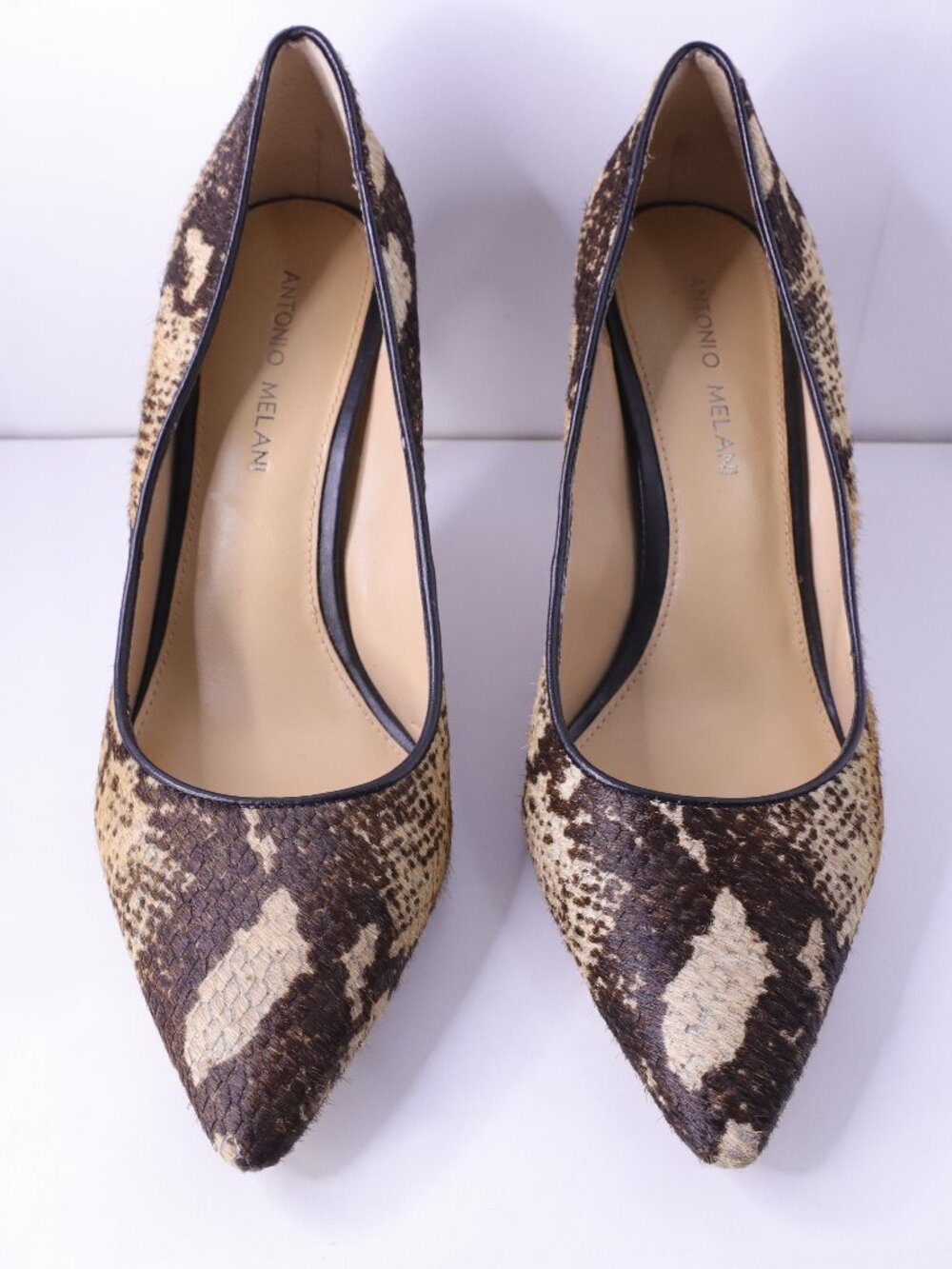 Antonio Melani Animal Print Calf Skin Pointed Toe Block Heel Shoes Size 9M